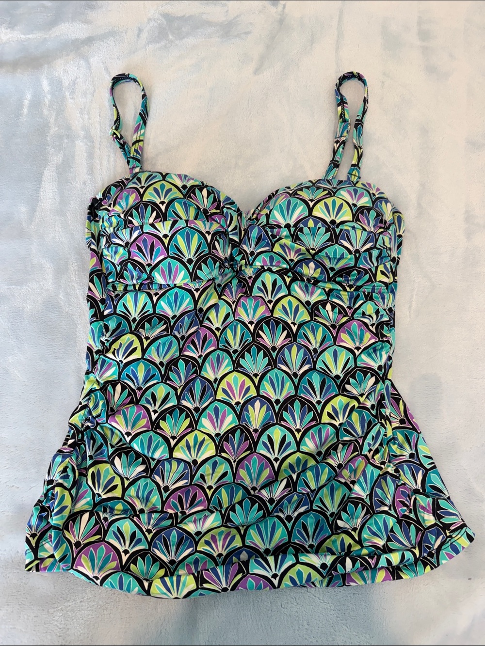 Apt. 9 Multicolor Patterned Swim Tankini Top - Teal, Purple, Lime, Black